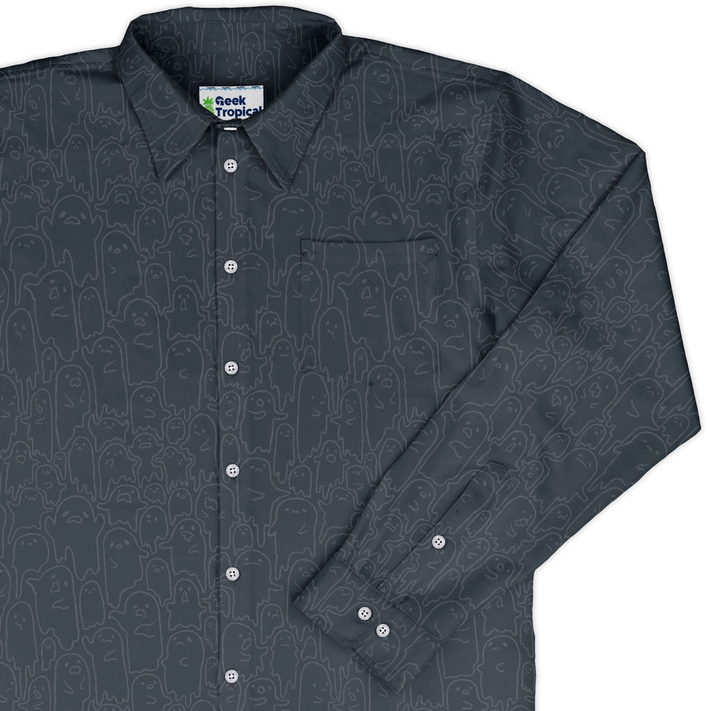 Ghost Wall Charcoal Blue Button Up - Adult & Kids T-Shirts, Sweatshirts & Hoodies apparel design preview 1