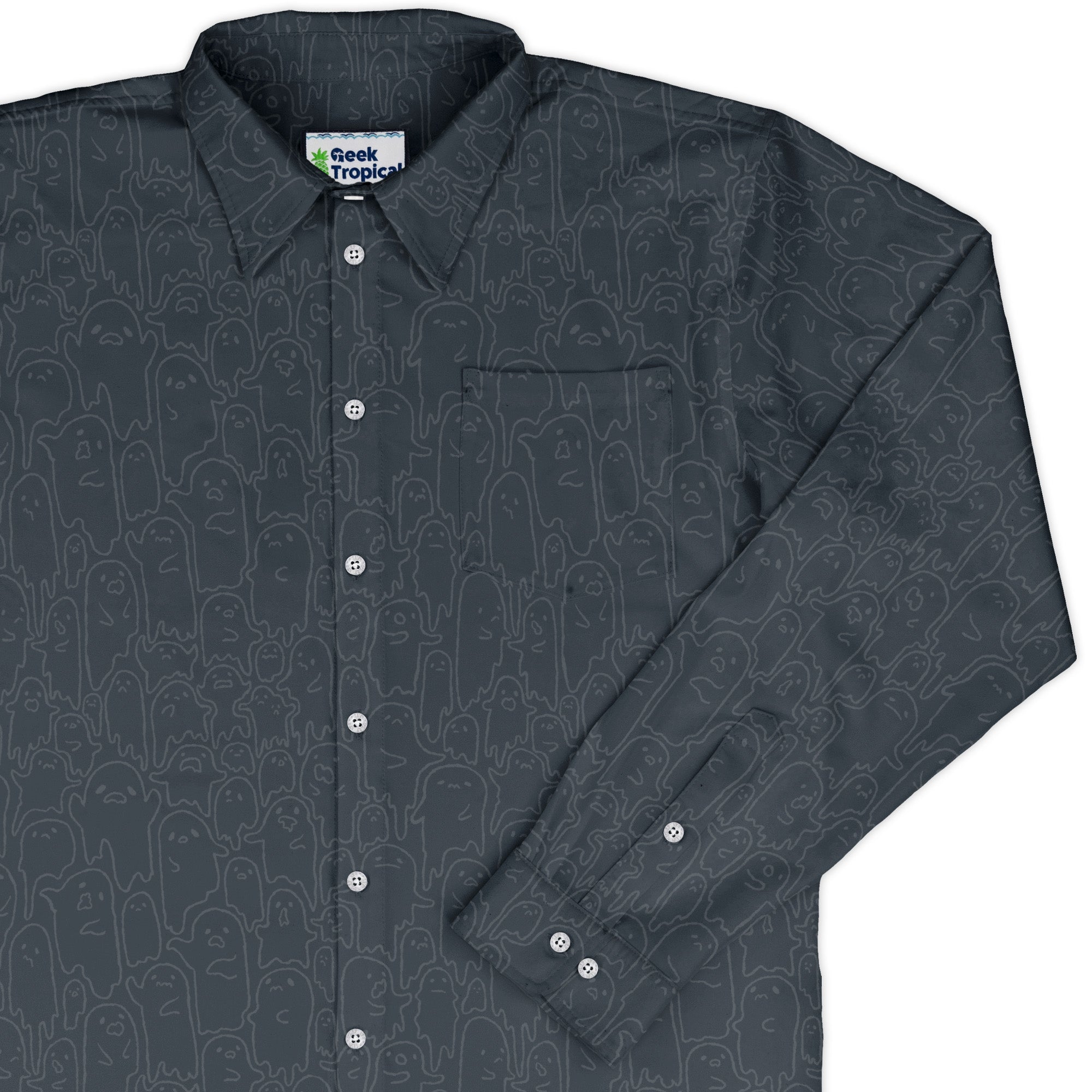 Ghost Wall Charcoal Blue Button Up - Adult & Kids T-Shirts, Sweatshirts & Hoodies apparel design preview 1