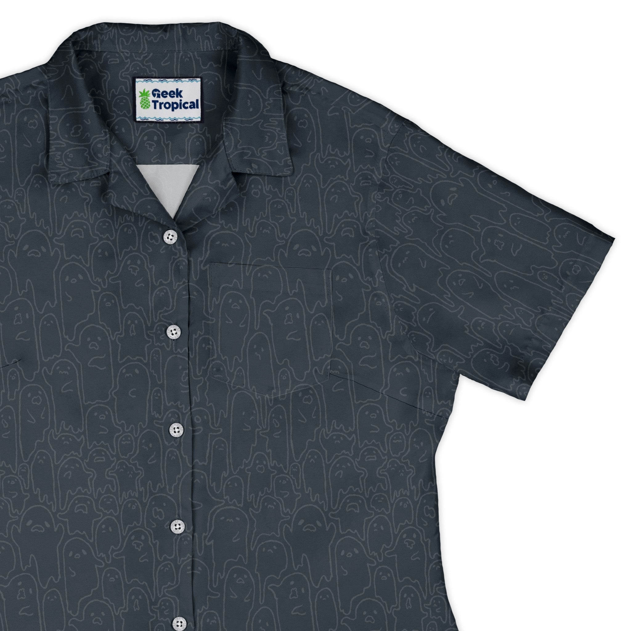 Ghost Wall Charcoal Blue Curvy Button Up - Adult & Kids T-Shirts, Sweatshirts & Hoodies apparel design preview 1