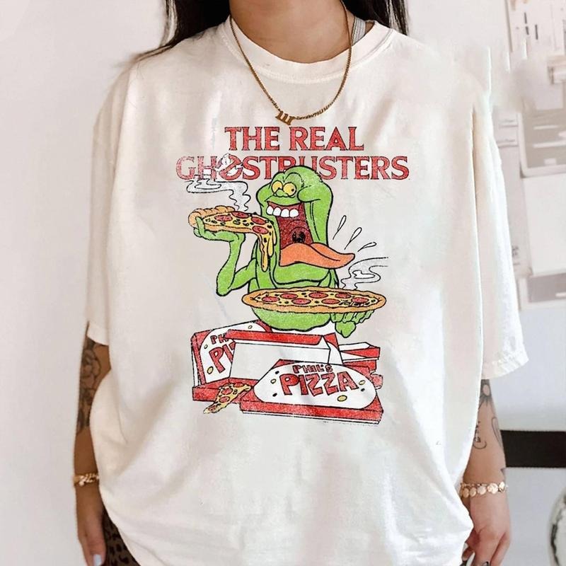 Ghostbusters Slimer Pizza 80s Movie Real Cartoon - Adult & Kids T-Shirts, Sweatshirts & Hoodies apparel design preview 1