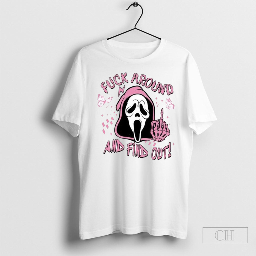Ghostface Fuck Around And Find Out Horror Pink - Adult & Kids T-Shirts, Sweatshirts & Hoodies apparel design preview 1