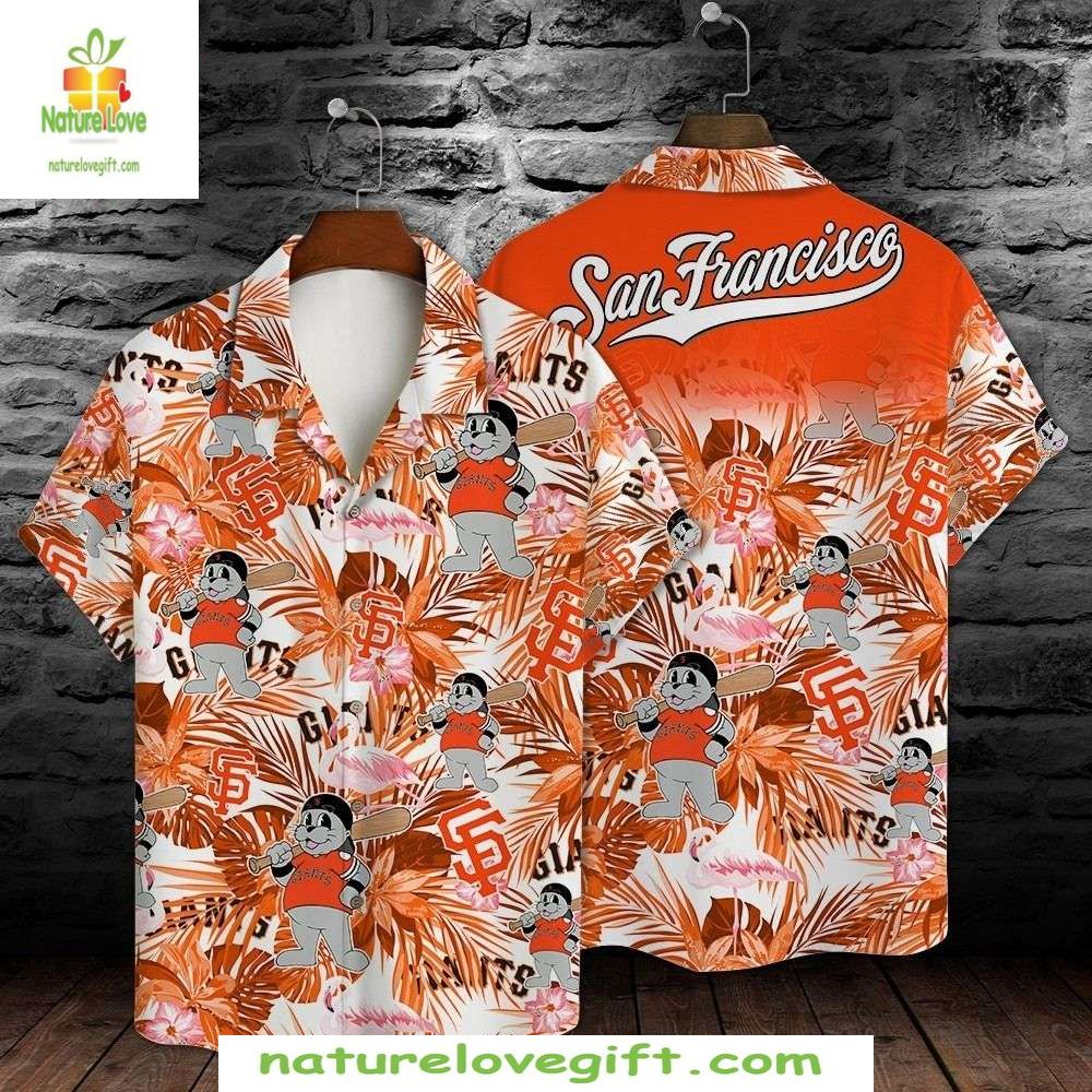 SF Giants Hawaiian Orange Tropical Floral Mascot - Adult & Kids T-Shirts, Sweatshirts & Hoodies apparel design preview 1