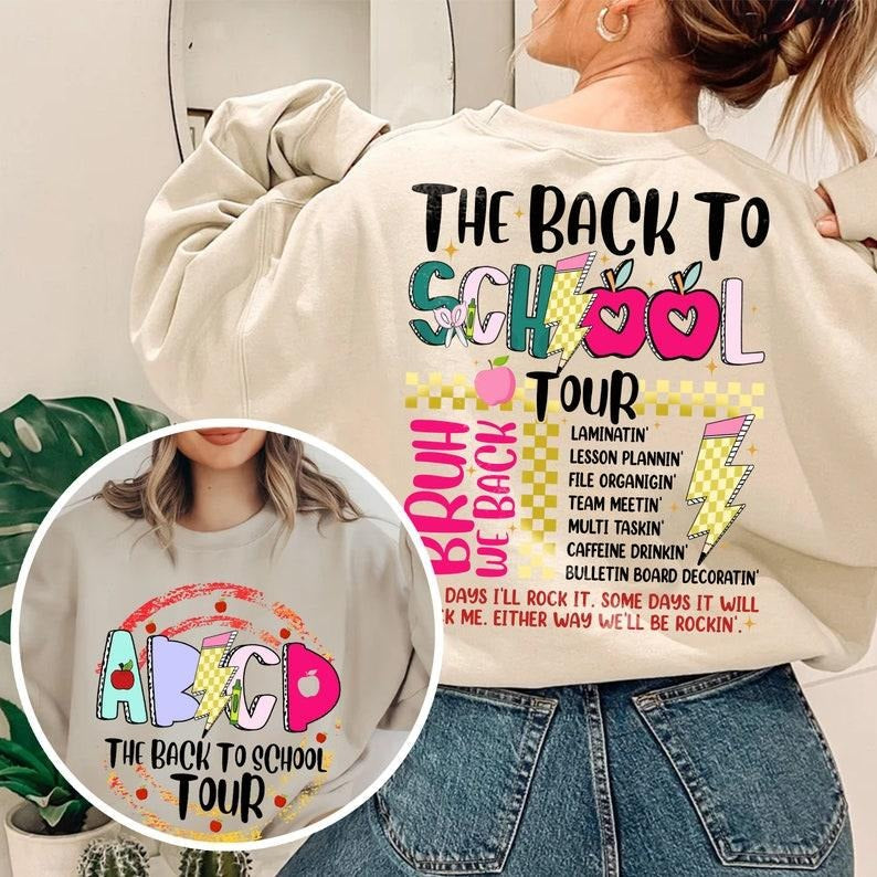 Teacher Retro Back School Tour ABCD Kindergarten - Adult & Kids T-Shirts, Sweatshirts & Hoodies apparel design preview 1