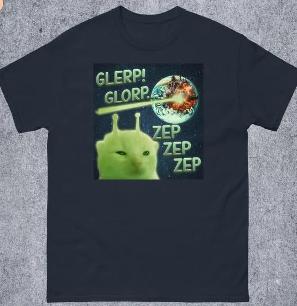 Glerp Glorp Funny Alien Cat Meme Woman Man Brainrot - Adult & Kids T-Shirts, Sweatshirts & Hoodies apparel design preview 1