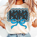 Glitter Blue Mama Coquette Bow Checkered Boy Varsity - Adult & Kids T-Shirts, Sweatshirts & Hoodies apparel design preview 1
