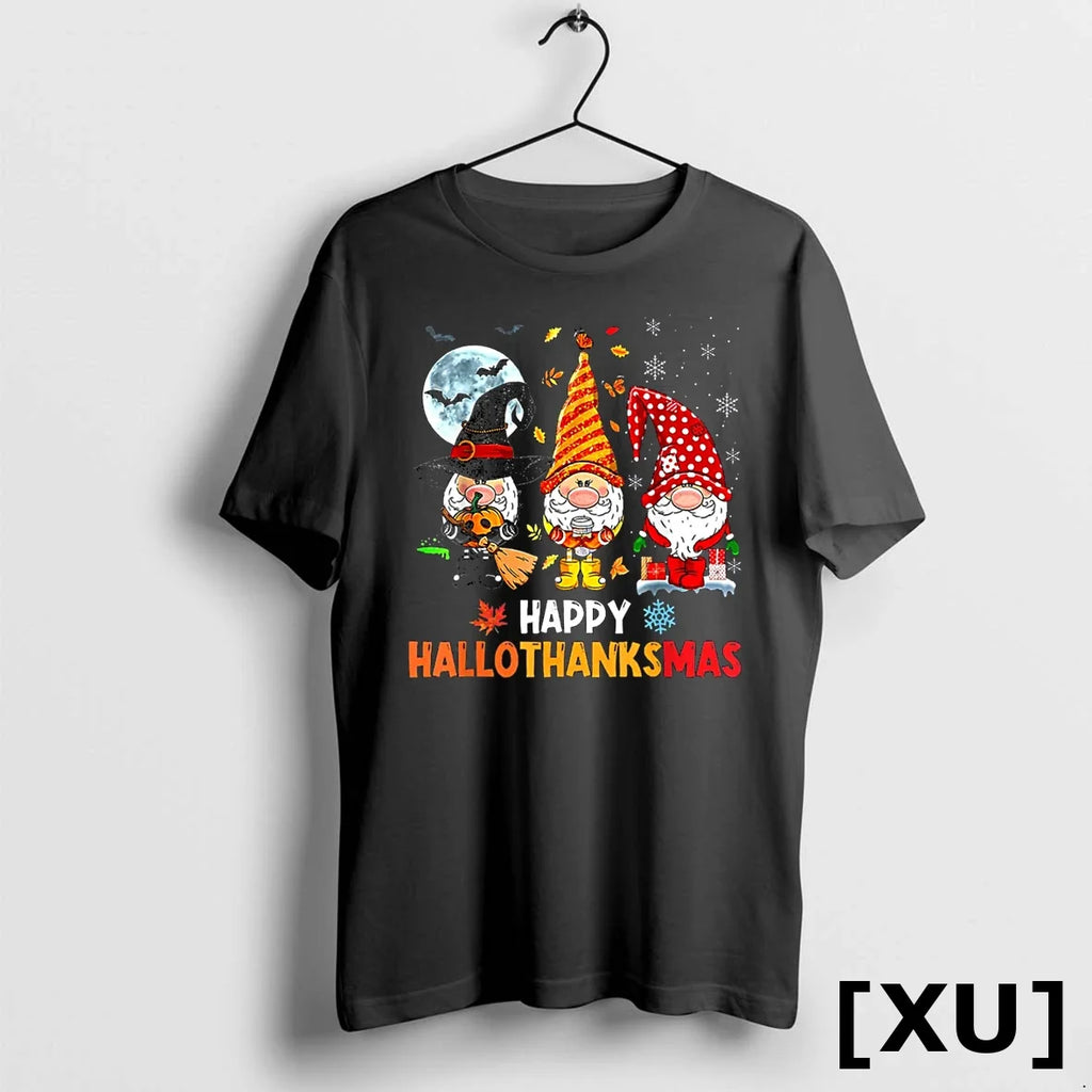 Gnome Hallothanksmas Halloween Thanksgiving Christmas - Adult & Kids T-Shirts, Sweatshirts & Hoodies apparel design preview 1