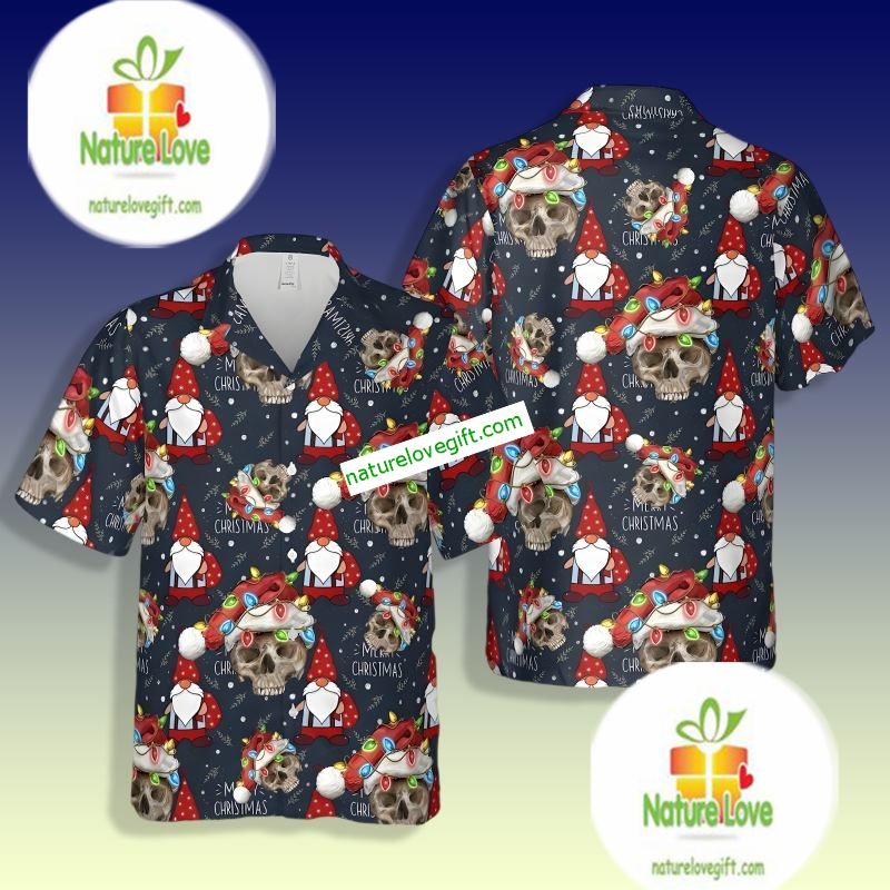 Gnomes And Skull Claus Blue Hawaiian Outfit - Adult & Kids T-Shirts, Sweatshirts & Hoodies apparel design preview 1