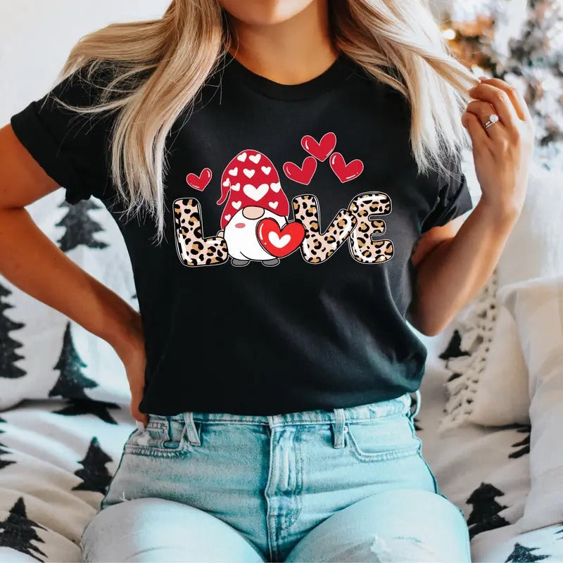 Gnomies Love Valentine Gnome Leopard Lovers Hearts - Adult & Kids T-Shirts, Sweatshirts & Hoodies apparel design preview 1