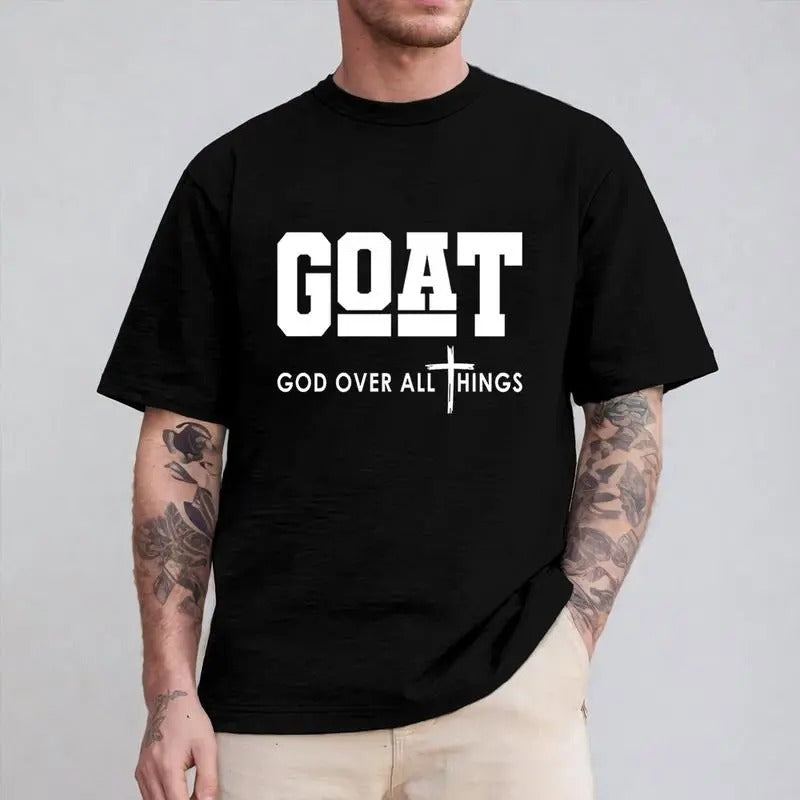 Goat God Over All Things Jesus Casual Crew Neck Short - Adult & Kids T-Shirts, Sweatshirts & Hoodies apparel design preview 1