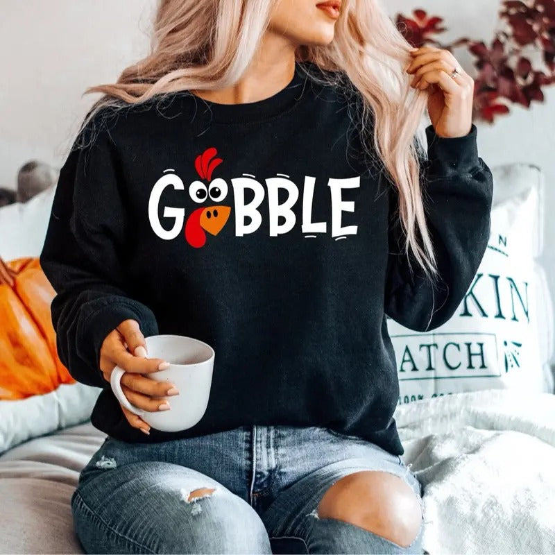 Gobble Funny Cute Turkey Face Family Thanksgiving Mom - Adult & Kids T-Shirts, Sweatshirts & Hoodies apparel design preview 1