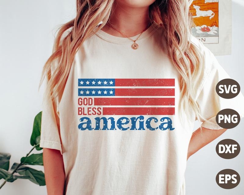 God Bless America 4th July Distressed Independence - Adult & Kids T-Shirts, Sweatshirts & Hoodies apparel design preview 1