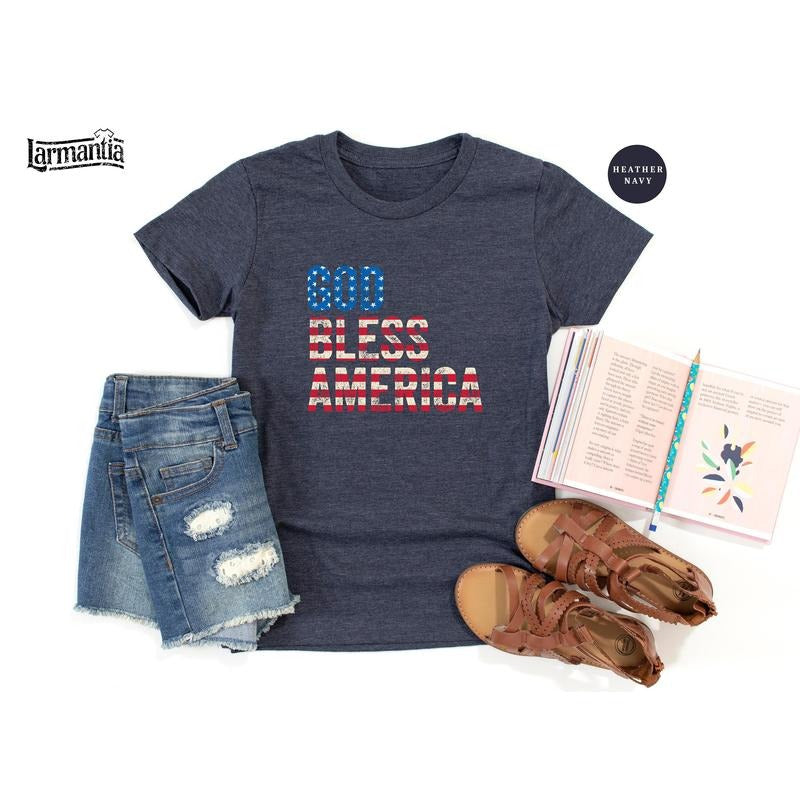 God Bless America 4th July American Memorial Day - Adult & Kids T-Shirts, Sweatshirts & Hoodies apparel design preview 1