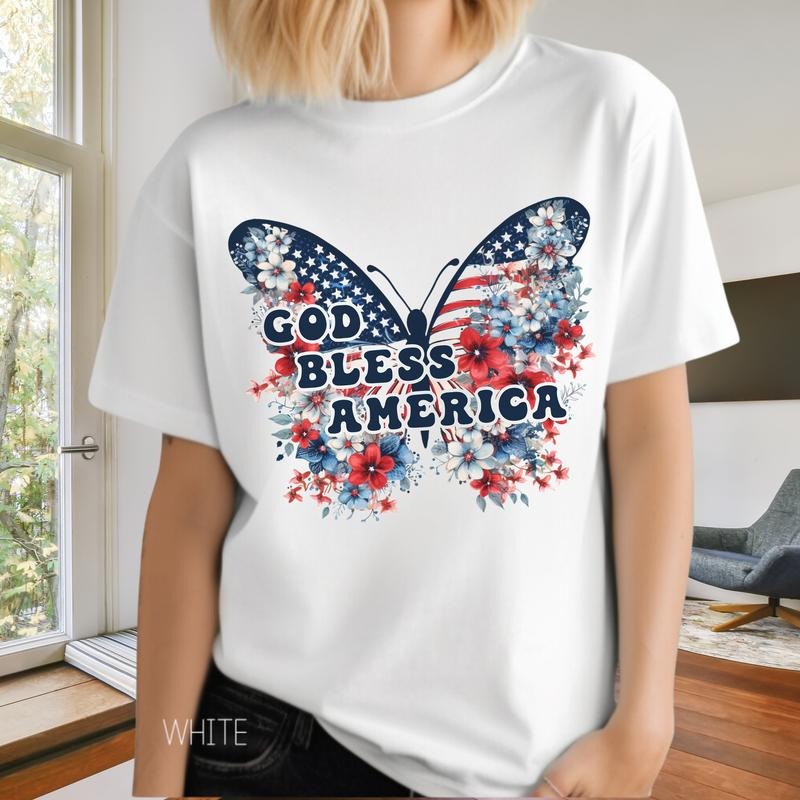 God Bless America Fourth July Butterfly Print Vintage - Adult & Kids T-Shirts, Sweatshirts & Hoodies apparel design preview 1
