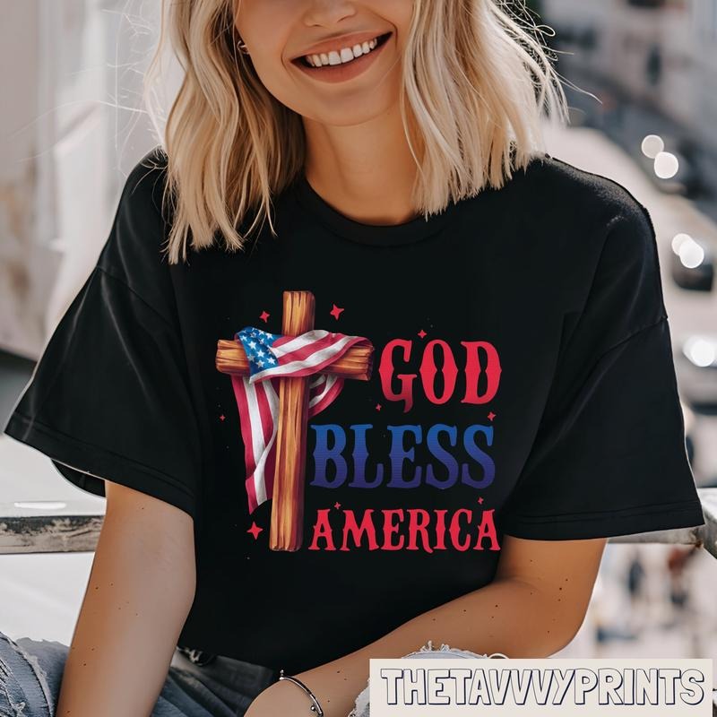 God Bless America Memorial Day Fourth July Red White - Adult & Kids T-Shirts, Sweatshirts & Hoodies apparel design preview 1