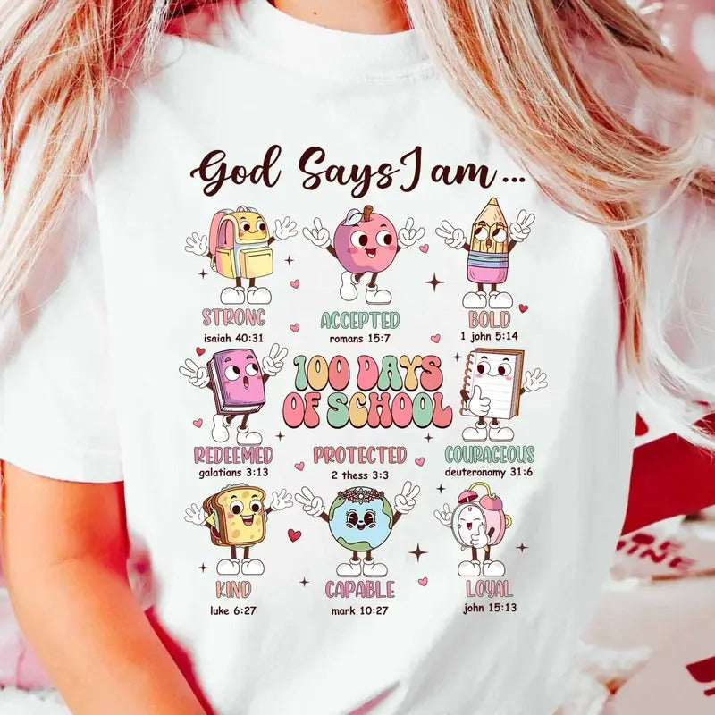 God Says I Am Happy 100 Days School Teacher Student - Adult & Kids T-Shirts, Sweatshirts & Hoodies apparel design preview 1