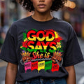 God Says She Is Juneteenth Emancipation Day 1865 Afro - Adult & Kids T-Shirts, Sweatshirts & Hoodies apparel design preview 1