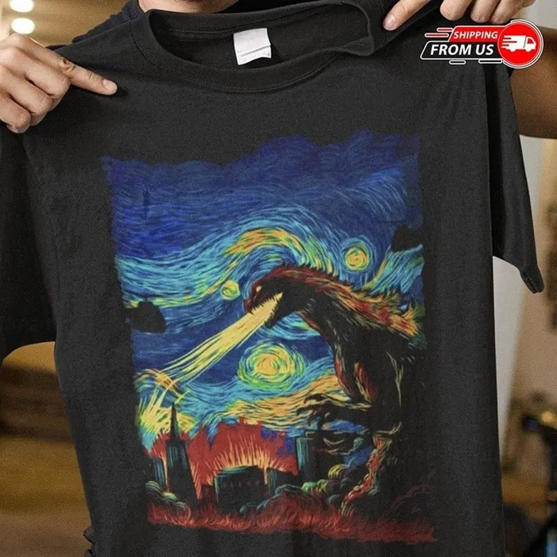 Godzilla Starry Night Hoo Dinosaur - Adult & Kids T-Shirts, Sweatshirts & Hoodies apparel design preview 1