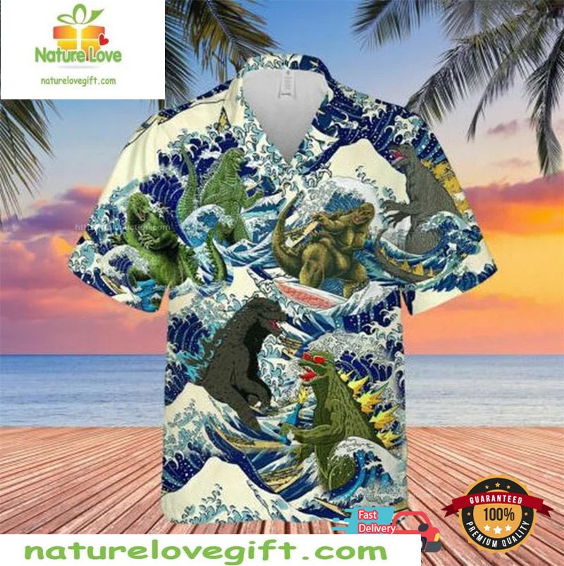 Godzilla Hawaiian Funny Surfing Design Movie Lover - Adult & Kids T-Shirts, Sweatshirts & Hoodies apparel design preview 1
