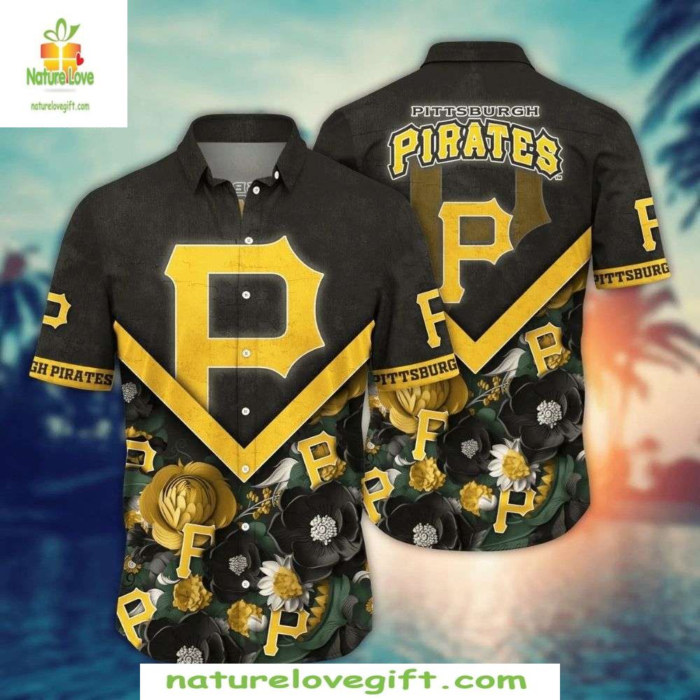 Pittsburgh Pirates Hawaiian Golden Bloom Stylish - Adult & Kids T-Shirts, Sweatshirts & Hoodies apparel design preview 1