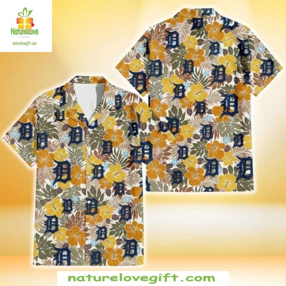 Detroit Tigers Hawaiian Golden Blossom MLB Baseball - Adult & Kids T-Shirts, Sweatshirts & Hoodies apparel design preview 1