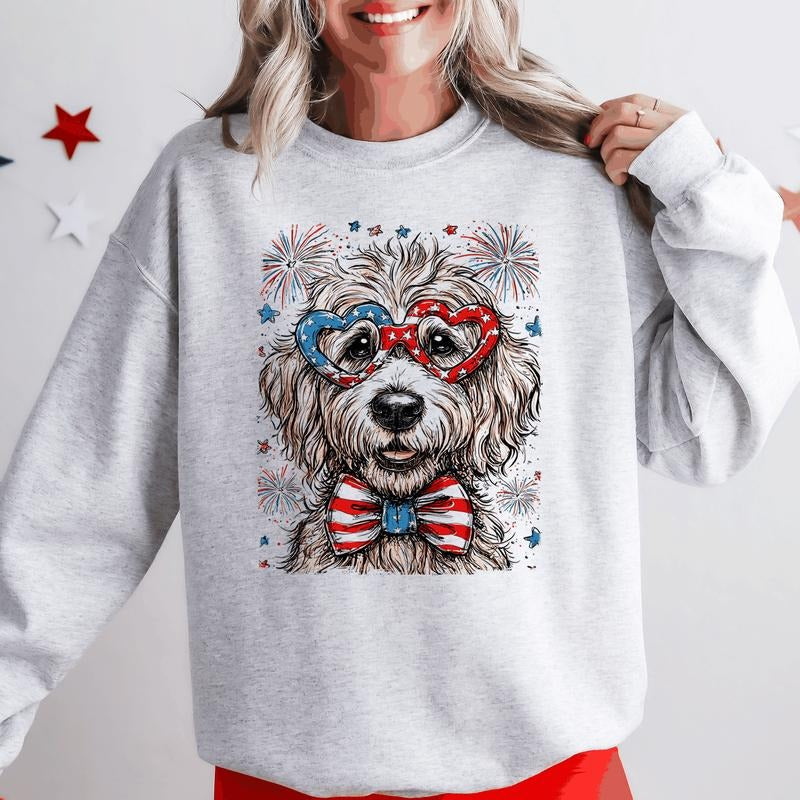 Golden Doodle Patriotic Dog USA America Pet Lover 4th - Adult & Kids T-Shirts, Sweatshirts & Hoodies apparel design preview 1