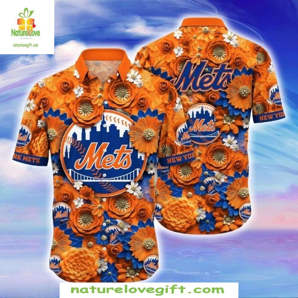 NY Mets Hawaiian Floral Fandom Fiesta Bloom Baseball - Adult & Kids T-Shirts, Sweatshirts & Hoodies apparel design preview 1