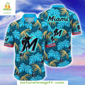 Miami Marlins Hawaiian Golden Palms Retreat Stylish - Adult & Kids T-Shirts, Sweatshirts & Hoodies apparel design preview 1