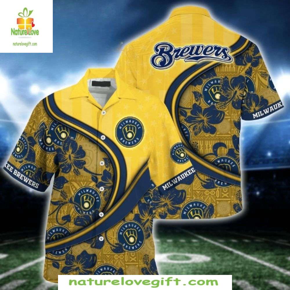 Milwaukee Brewers Hawaiian Golden Swirls And Brews - Adult & Kids T-Shirts, Sweatshirts & Hoodies apparel design preview 1