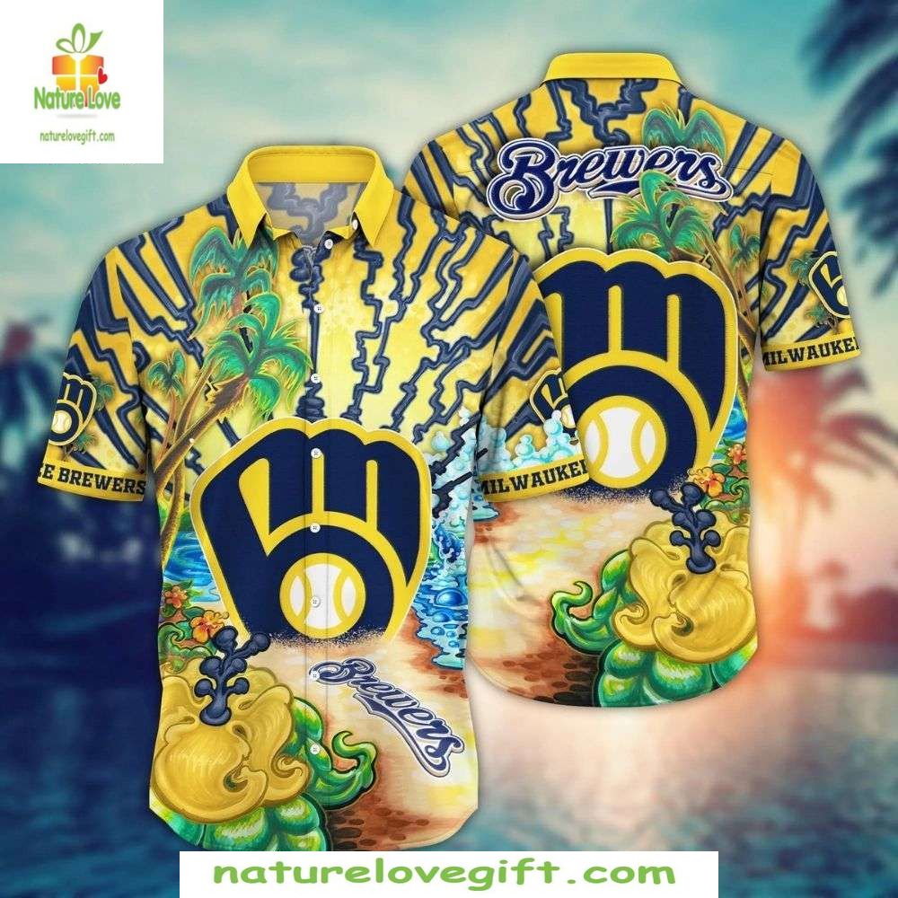 Milwaukee Brewers Hawaiian Golden Wave Surf Stylish - Adult & Kids T-Shirts, Sweatshirts & Hoodies apparel design preview 1