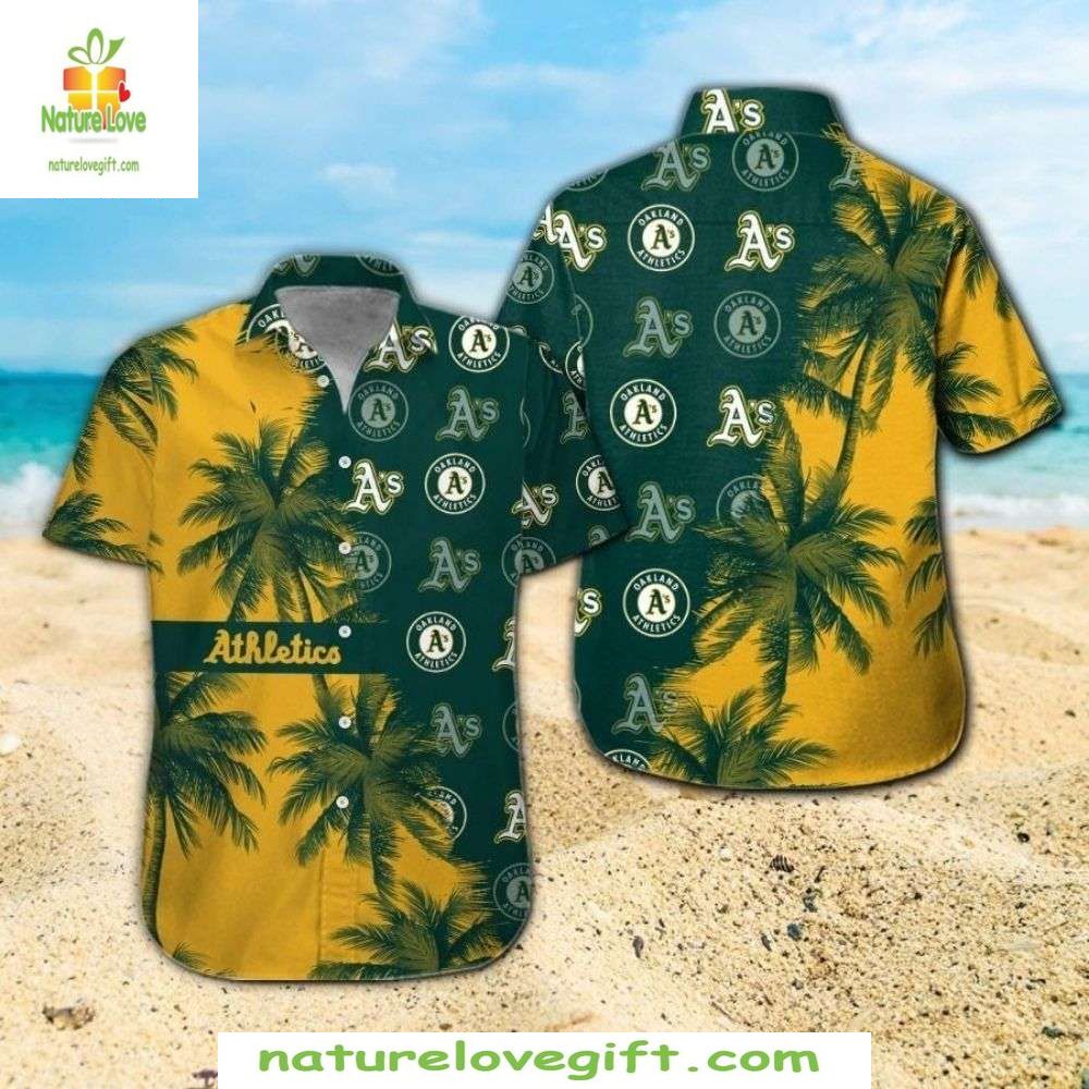 Oakland A's Golden Yellow Tropical Hawaiian MLB - Adult & Kids T-Shirts, Sweatshirts & Hoodies apparel design preview 1
