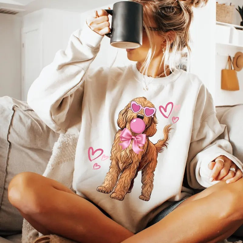 Goldendoodle Coquette Doodle Mom Valentine Pink Dog - Adult & Kids T-Shirts, Sweatshirts & Hoodies apparel design preview 1