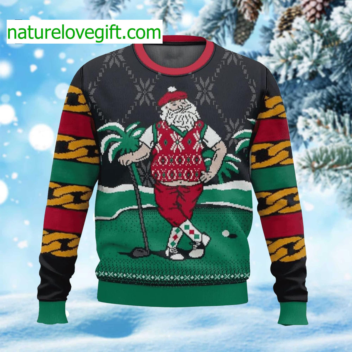 Golf Santa Ugly Christmas Sweater - Holiday Gift product image