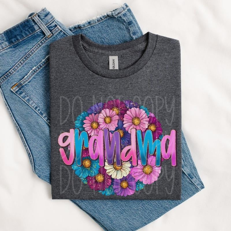 Grandma Glitter Floral DTF Transfers THIS IS NOT - Adult & Kids T-Shirts, Sweatshirts & Hoodies apparel design preview 1