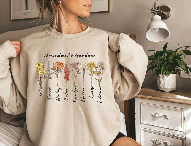 Grandma'S Garden Custom Birthflower Grandma Love - Adult & Kids T-Shirts, Sweatshirts & Hoodies apparel design preview 1