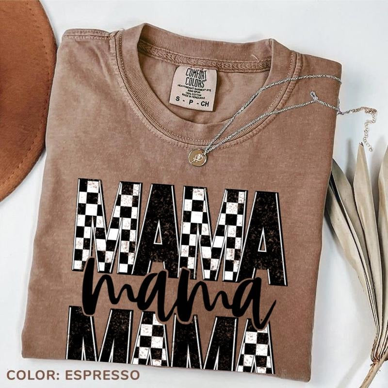Comfort Colors Checker Faux Glitter 'Mama' Completed - Adult & Kids T-Shirts, Sweatshirts & Hoodies apparel design preview 1