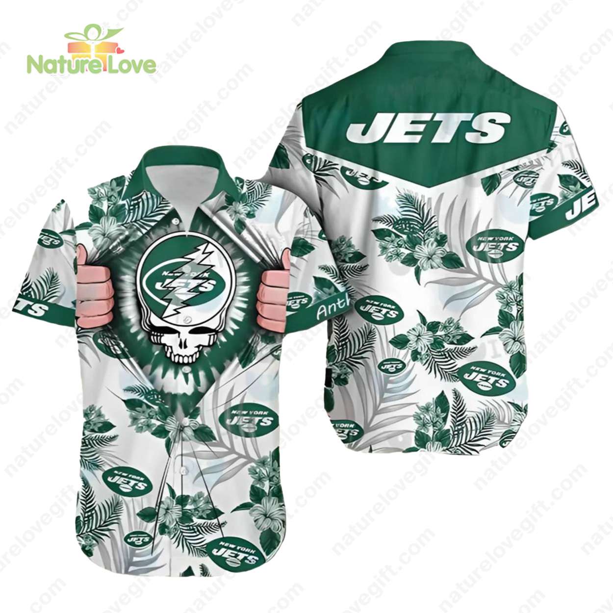 Grateful Dead New York Jets Tropical Hibiscus - Adult & Kids T-Shirts, Sweatshirts & Hoodies apparel design preview 1