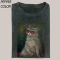 Gray Cat Wearng Red Shades Love Cats Vintage Lover - Adult & Kids T-Shirts, Sweatshirts & Hoodies apparel design preview 1