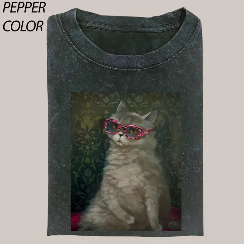 Gray Cat Wearng Red Shades Love Cats Vintage Lover - Adult & Kids T-Shirts, Sweatshirts & Hoodies apparel design preview 1
