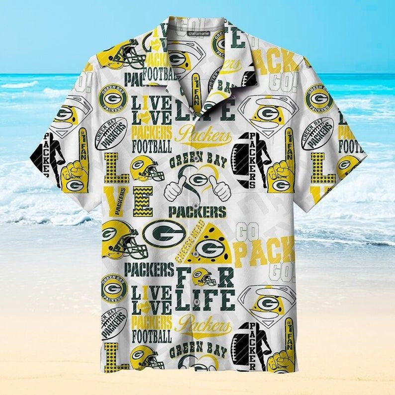 Green Bay Packers Hawaiian Fan Life Collage Design - Adult & Kids T-Shirts, Sweatshirts & Hoodies apparel design preview 1