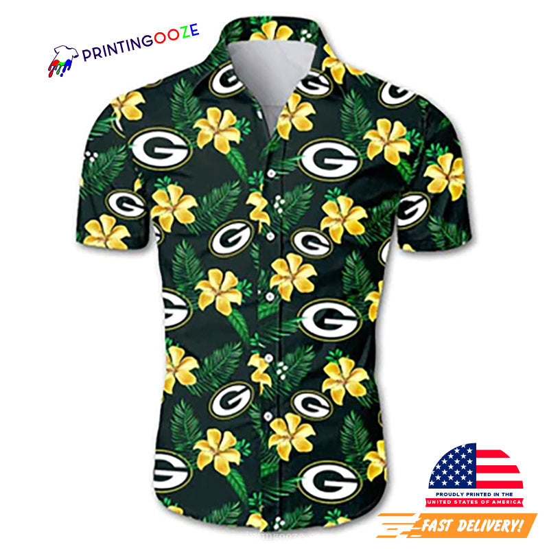Green Bay Packers Floral Button Up Hawaiian - Adult & Kids T-Shirts, Sweatshirts & Hoodies apparel design preview 1