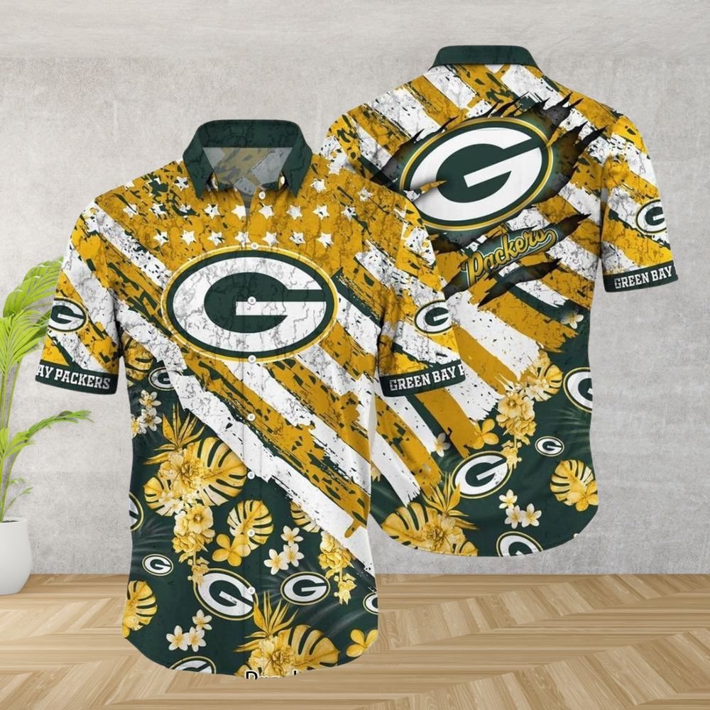 Green Bay Packers Hawaiian Floral Victory Stripe - Adult & Kids T-Shirts, Sweatshirts & Hoodies apparel design preview 1