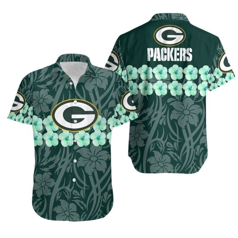 Green Bay Packers Hawaiian with Flower and Logo - Adult & Kids T-Shirts, Sweatshirts & Hoodies apparel design preview 1