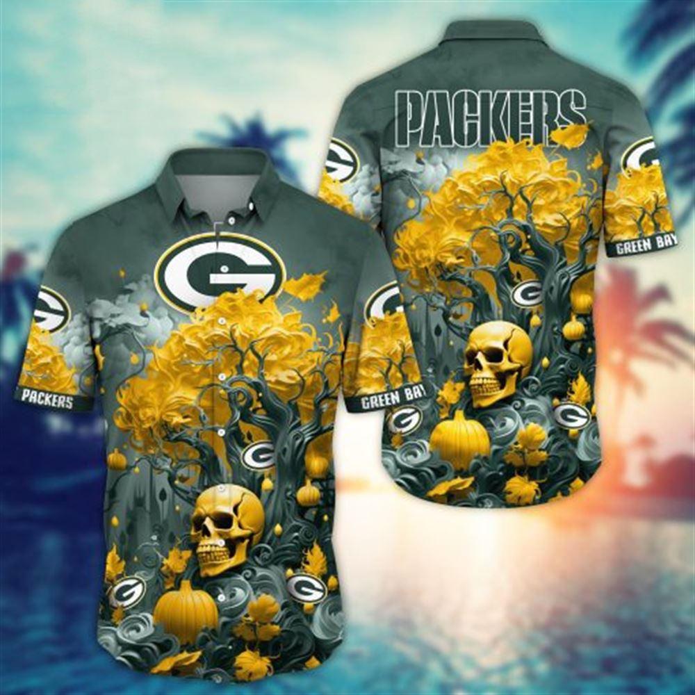 Green Bay Packers Halloween Skull Hawaiian 454799 - Adult & Kids T-Shirts, Sweatshirts & Hoodies apparel design preview 1