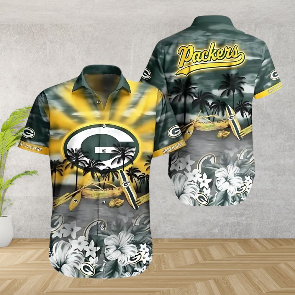 Green Bay Packers Hawaiian Gold Wave Design 250769 - Adult & Kids T-Shirts, Sweatshirts & Hoodies apparel design preview 1