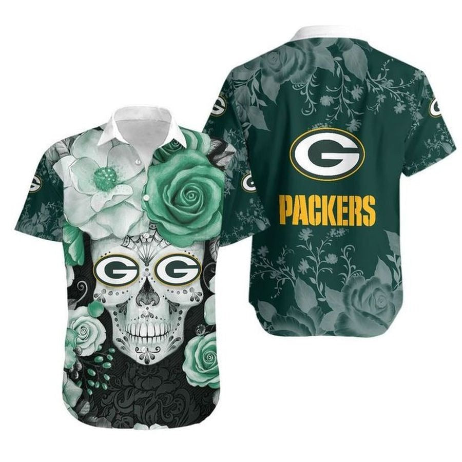 Green Bay Packers Hawaiian Skull Bloom Design 650789 - Adult & Kids T-Shirts, Sweatshirts & Hoodies apparel design preview 1