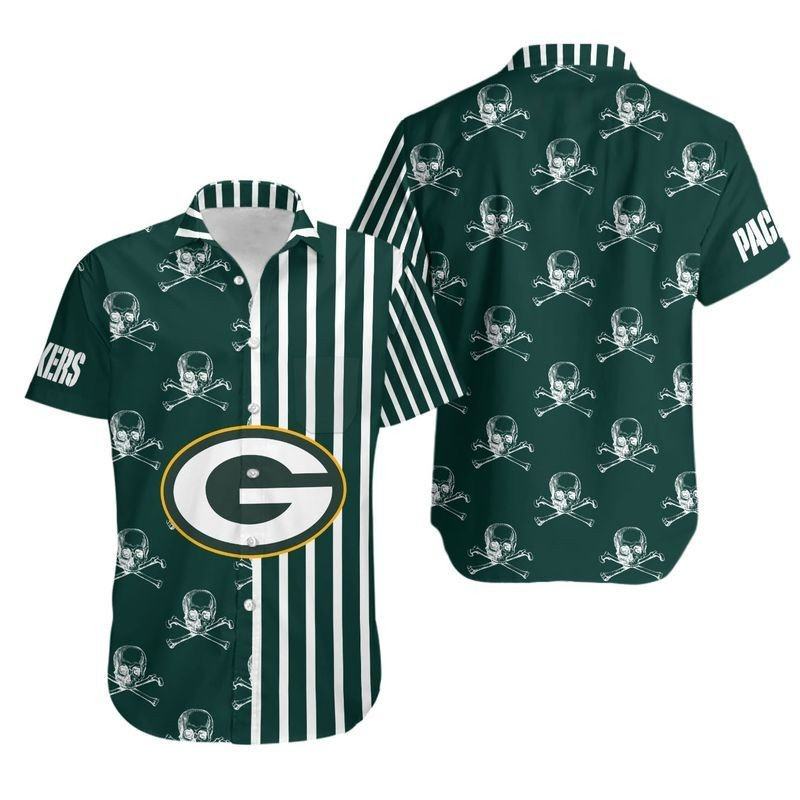 Green Bay Packers Hawaiian Skull Stripes Design - Adult & Kids T-Shirts, Sweatshirts & Hoodies apparel design preview 1