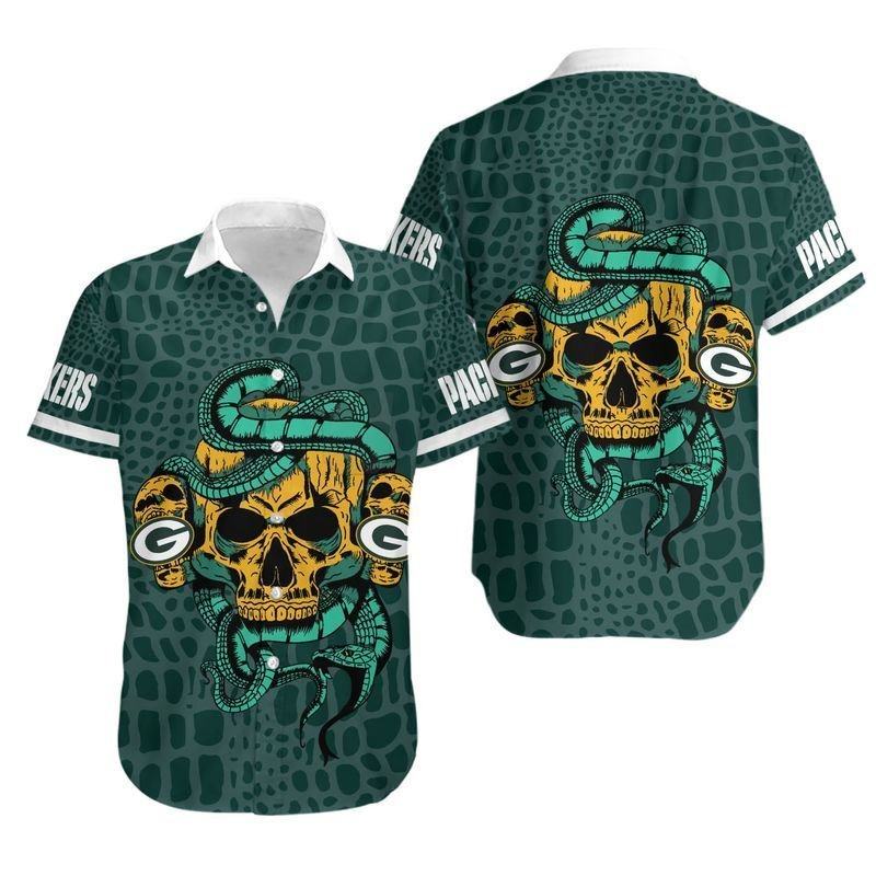 Green Bay Packers Snake Skull Hawaiian 305795 - Adult & Kids T-Shirts, Sweatshirts & Hoodies apparel design preview 1
