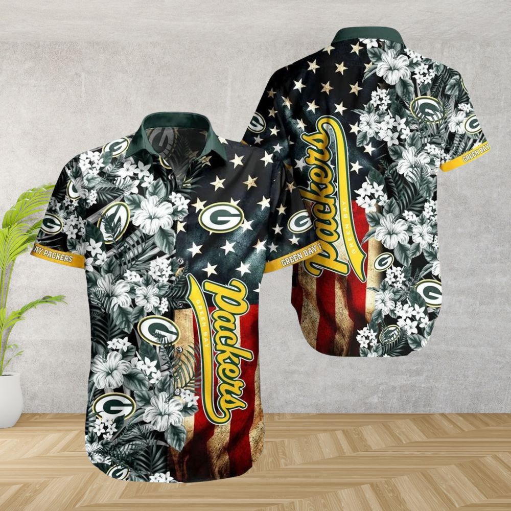 Green Bay Packers Floral Hawaiian Stars Stripes - Adult & Kids T-Shirts, Sweatshirts & Hoodies apparel design preview 1