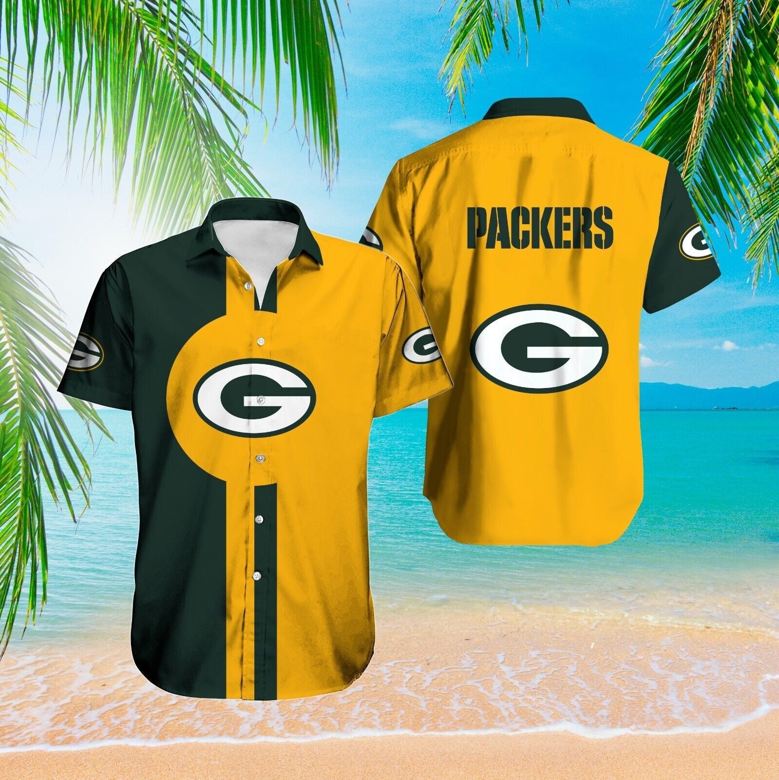 Green Bay Packers Hawaiian Sunset Stripe Design - Adult & Kids T-Shirts, Sweatshirts & Hoodies apparel design preview 1