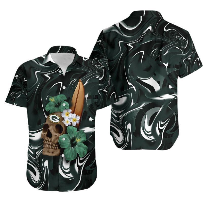 Green Bay Packers Hawaiian Surf Skull Hibiscus Design - Adult & Kids T-Shirts, Sweatshirts & Hoodies apparel design preview 1